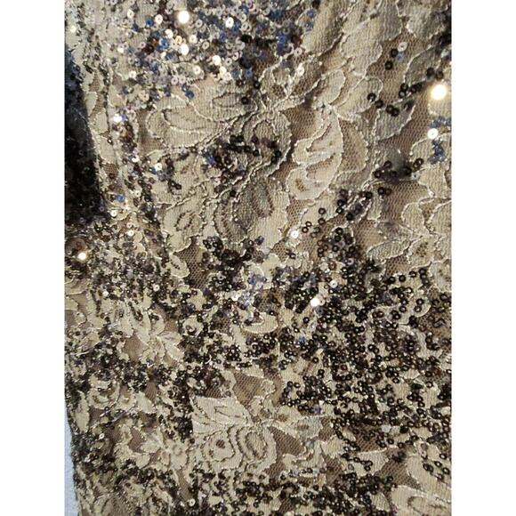 Alex Evenings Long Formal Sequin Dress Short Flutter Sleeve Size 16 Taupe NWT - Picture 4 of 4
